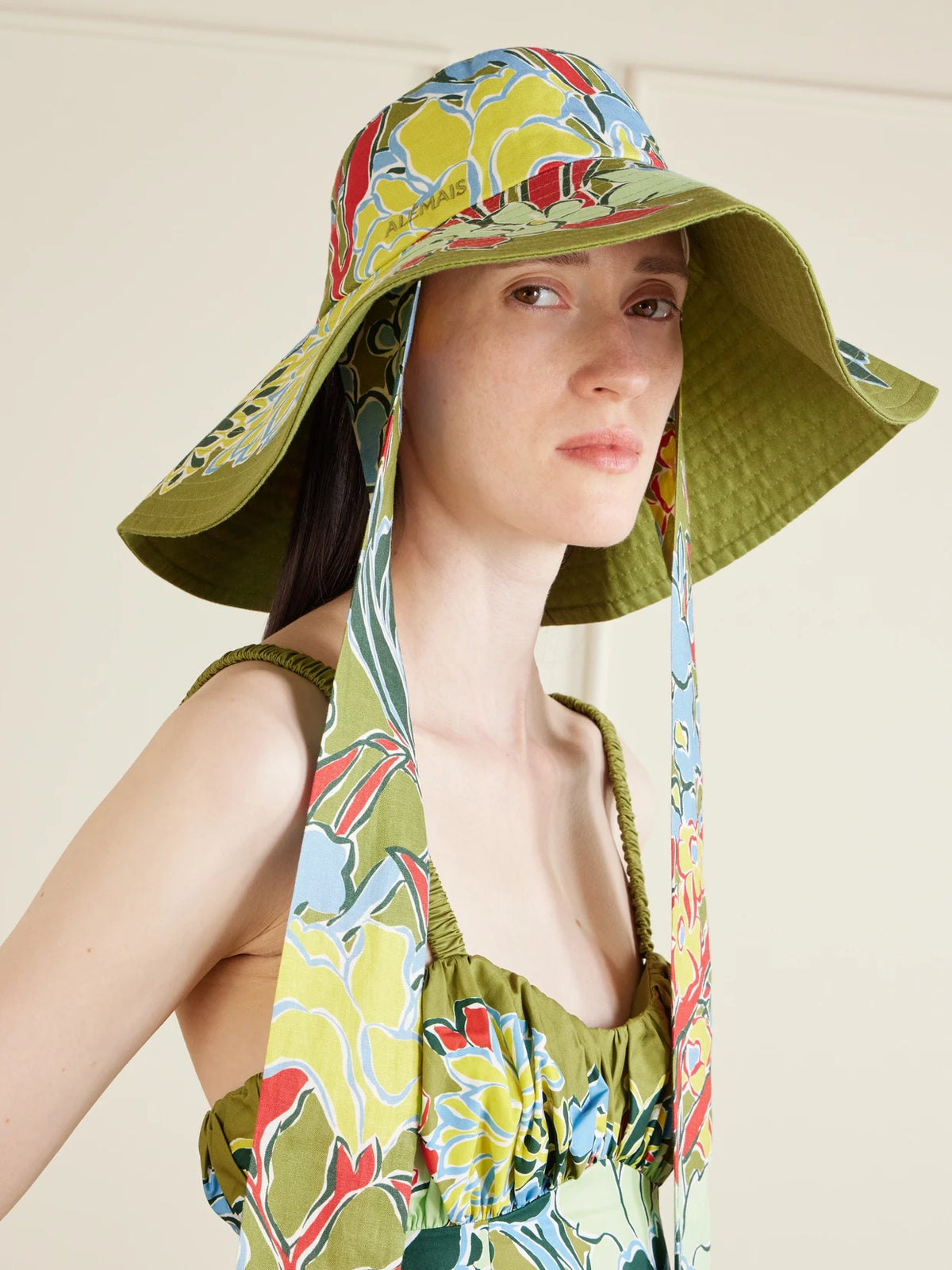 Image of Hats. Product name - Solstice Printed Linen Bucket Hat in Multi colour by brand - ALÉMAIS