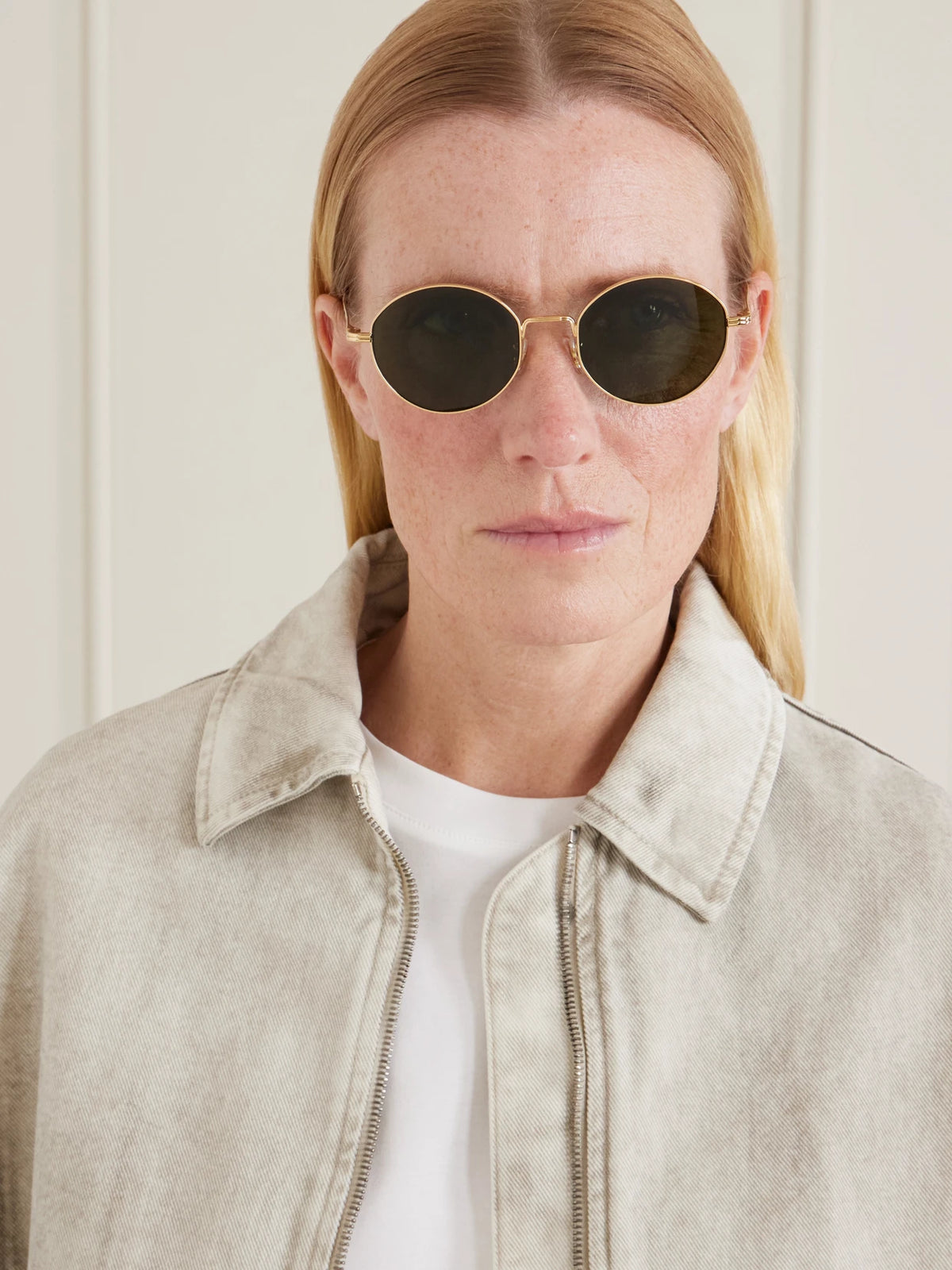 Image of Sunglasses. Product name - + Khaite 1994c Round-frame Metal Sunglasses in Gold colour by brand - Oliver Peoples