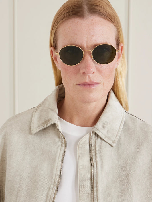 Image of Sunglasses. Product name - + Khaite 1994c Round-frame Metal Sunglasses in Gold colour by brand - Oliver Peoples
