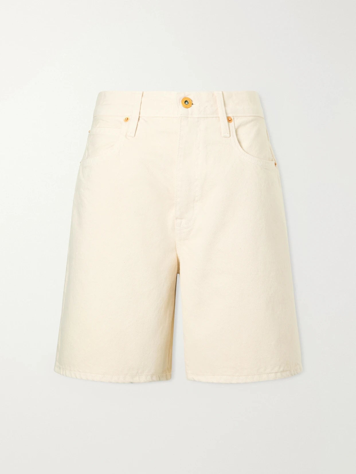 Image of a model wearing Shorts. Product name - Square Cotton Short in Ecru colour by brand - SLVRLAKE