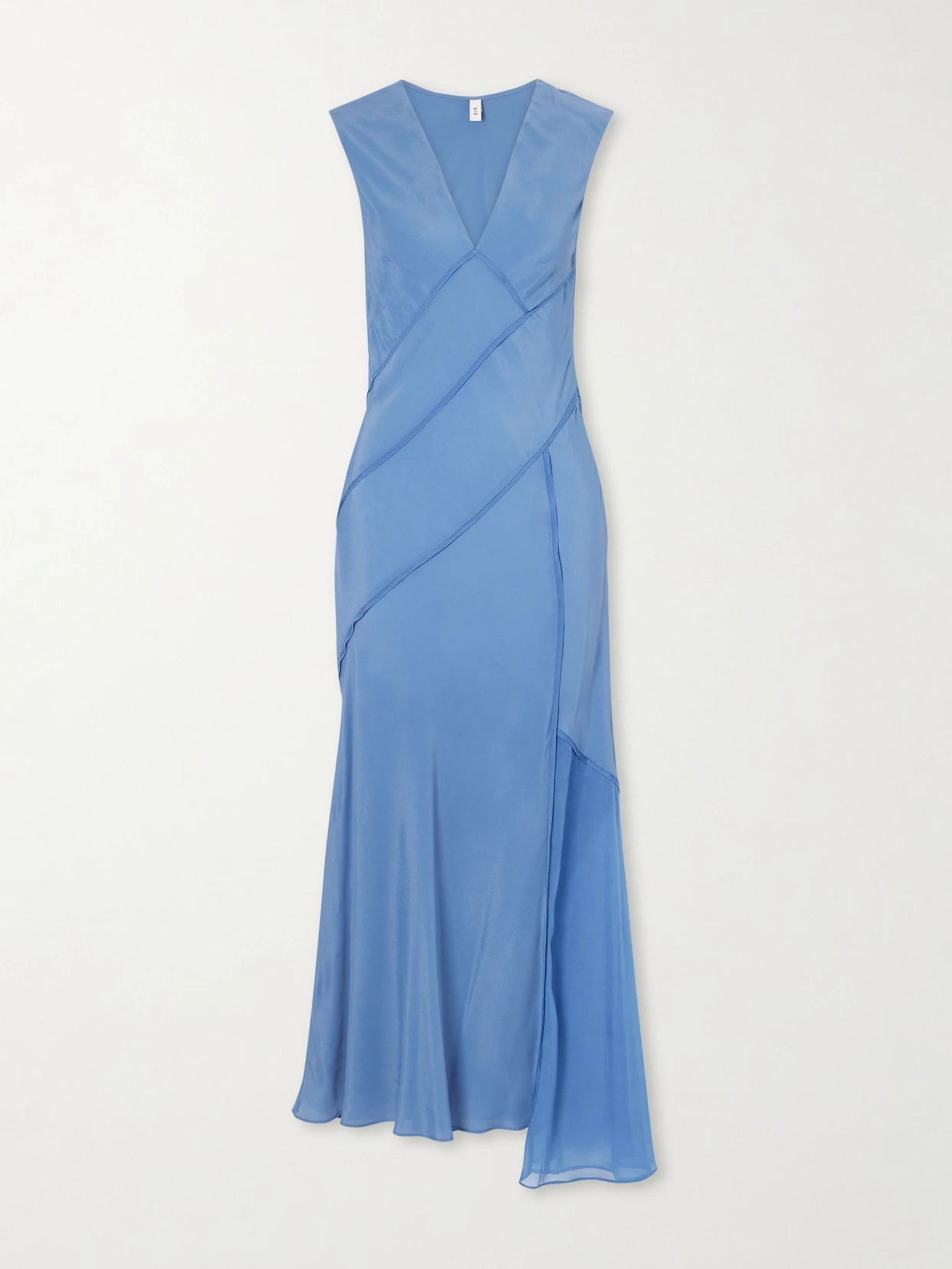 Image of Dresses. Product name - Elin Paneled Crepe De Chine Gown in Sky blue colour by brand - SIR.