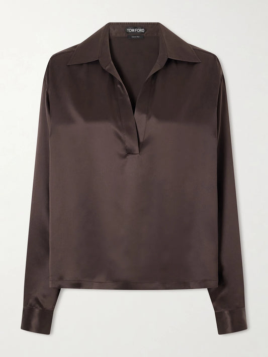 Image of Blouses. Product name - Silk-satin Blouse in Brown colour by brand - TOM FORD
