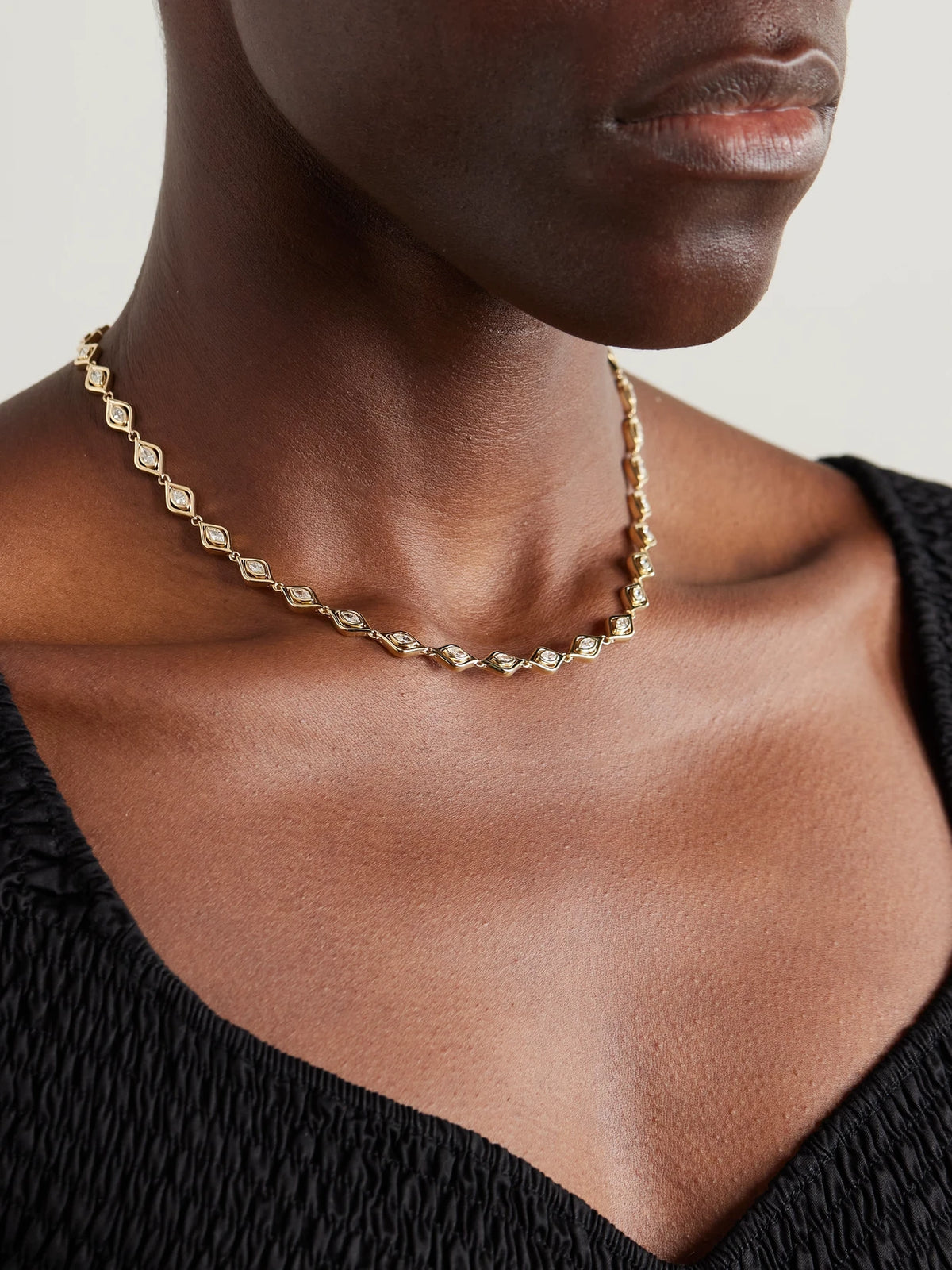 Image of Necklaces. Product name - Evil Eye Eternity 14-karat Gold Diamond Necklace in Multi colour by brand - Sydney Evan