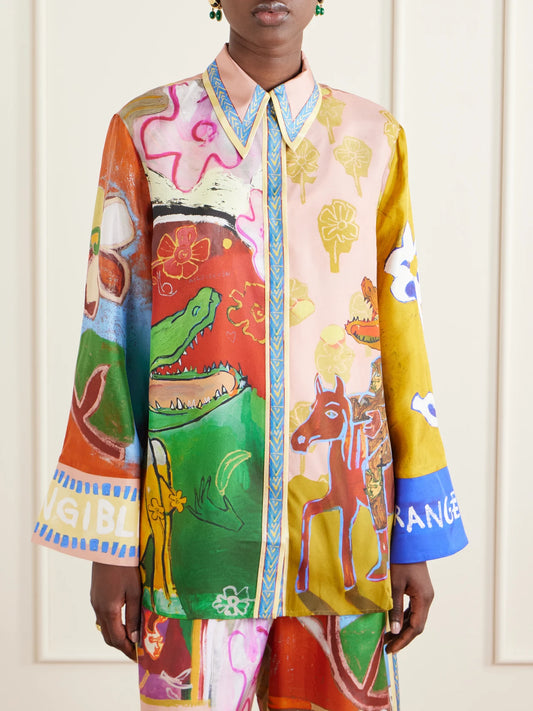 Mlak Printed Silk-twill Shirt