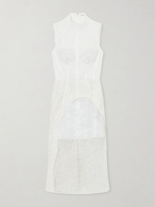 Image of Dresses. Product name - Delucia Cotton-blend Lace Midi Dress in White colour by brand - Acne Studios