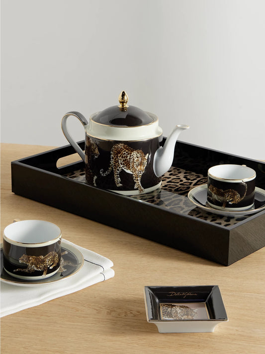 Image of Tableware. Product name - Printed Porcelain Tea Pot in Leopard print colour by brand - Dolce & Gabbana