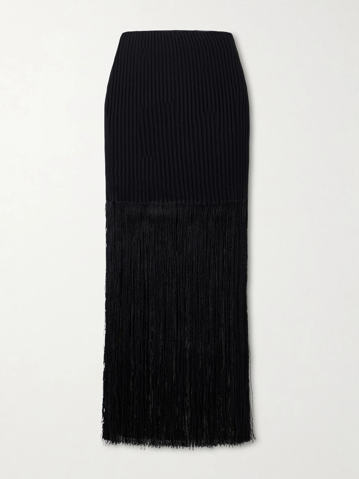 Ribbed Fringed Jersey Midi Skirt
