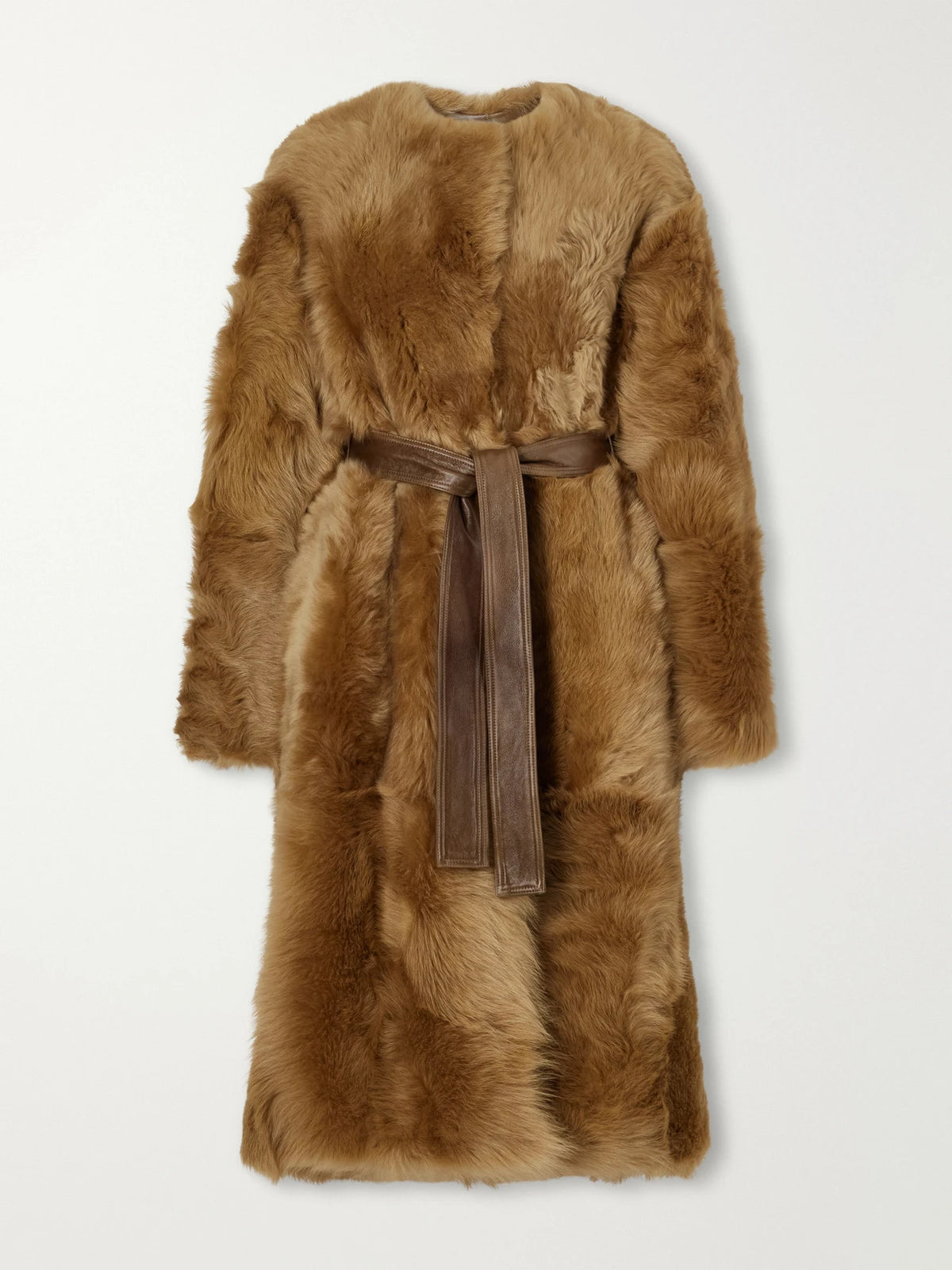 FFORME Demi Reversible Belted Collarless Shearling Coat
