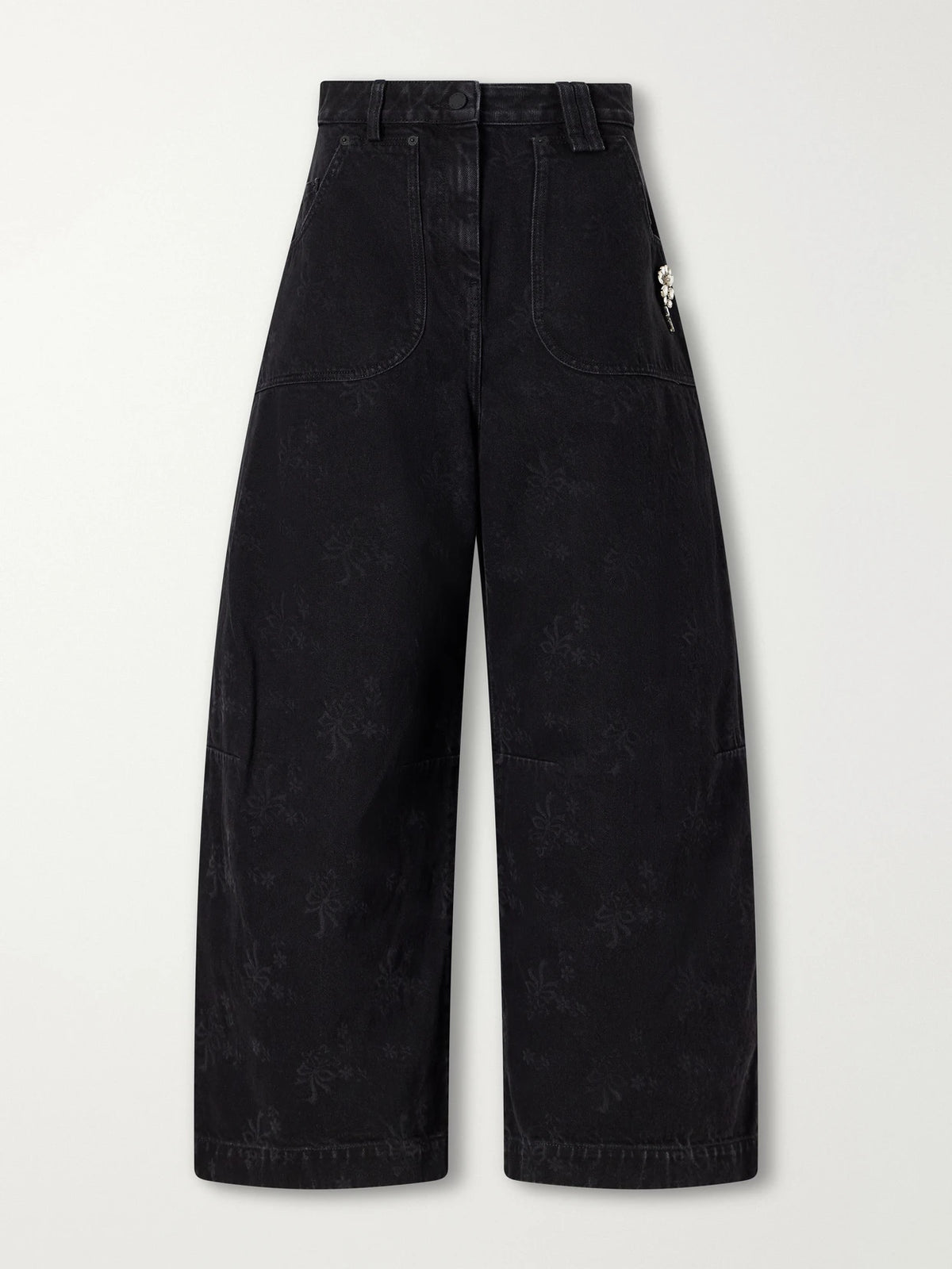 Simone Rocha Embellished Floral-print Mid-rise Wide-leg Jeans