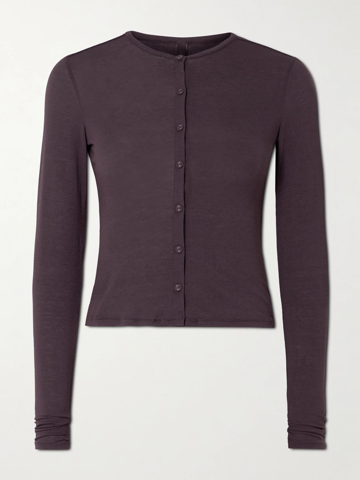 Image of Sleepwear & Loungewear. Product name - Sheer Modal-blend Cardigan - Phoenix in Brown colour by brand - SKIMS