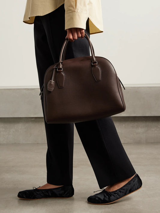Image of Bags. Product name - India Leather Tote in Dark brown colour by brand - The Row
