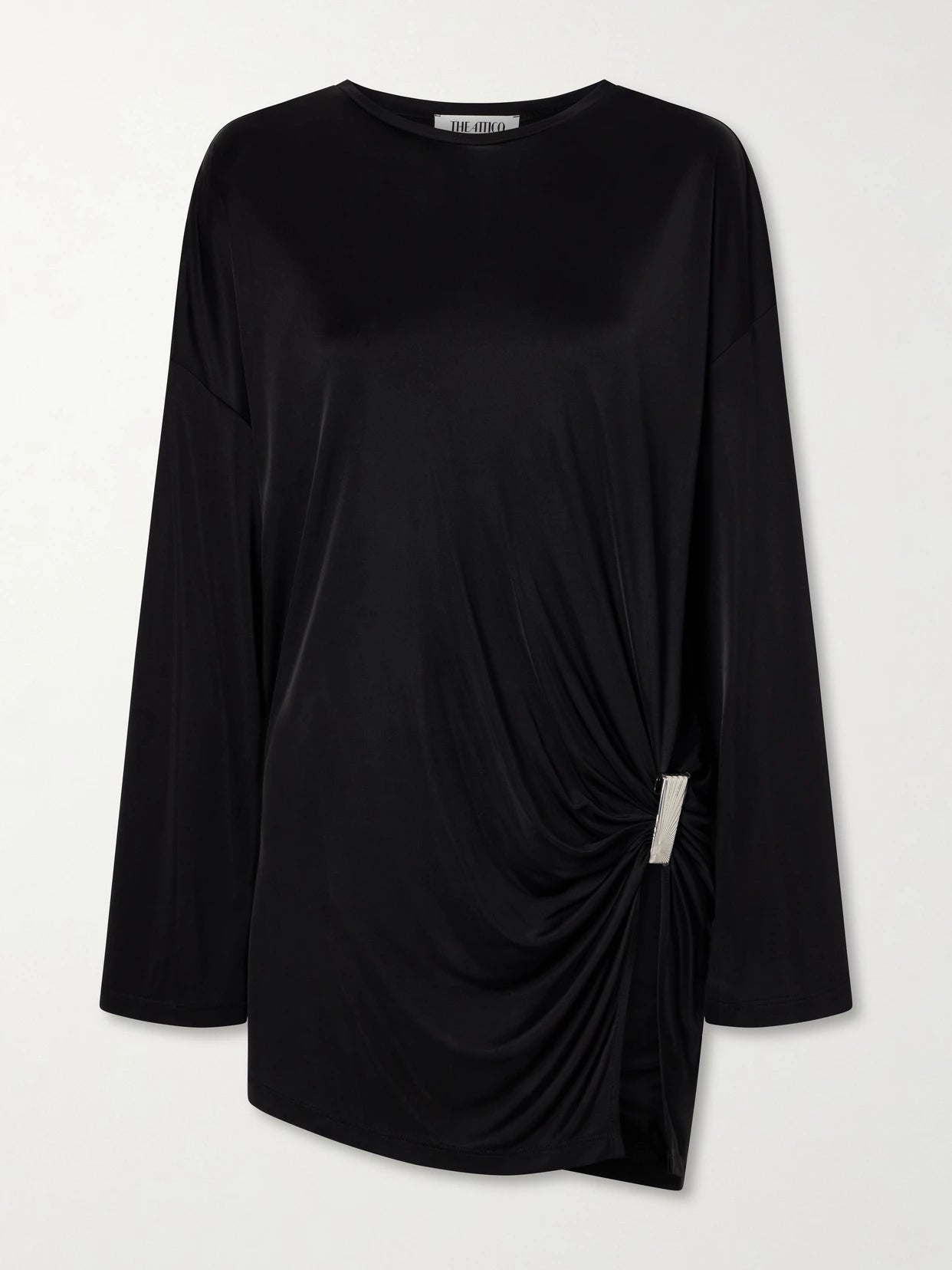 Image of Dresses. Product name - Gathered Satin Mini Dress in Black colour by brand - The Attico