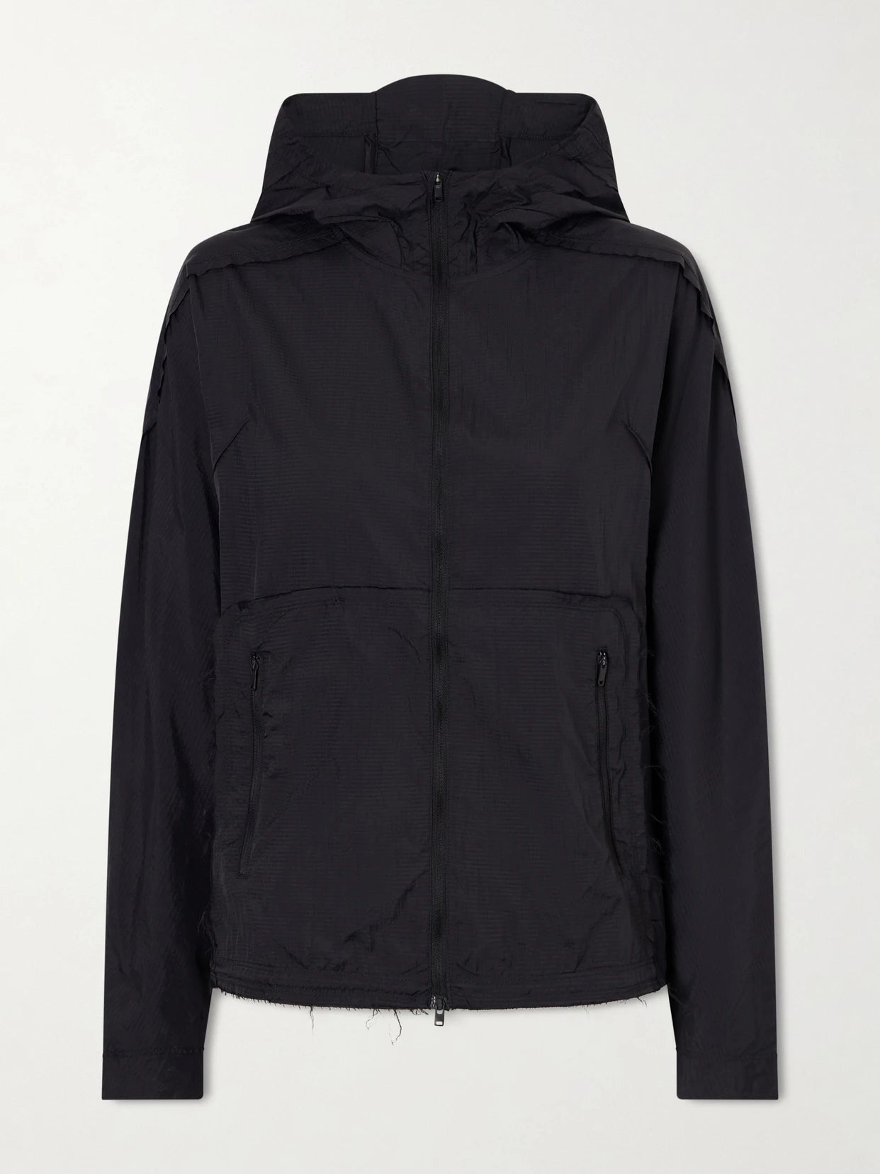 Image of Coats & Jackets. Product name - + Y-3 Frayed Lightweight Hooded Jacket in Black colour by brand - adidas Originals