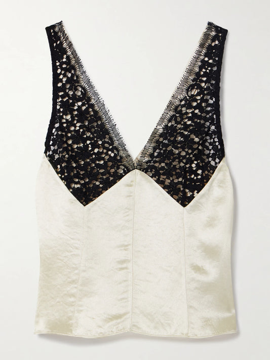 Satin-twill And Corded Lace Camisole