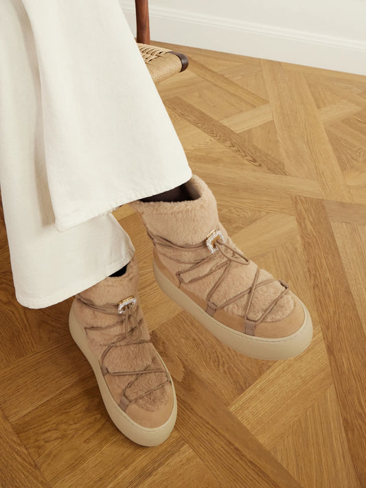 Roger Vivier Viv Up Shearling-trimmed Suede Ankle Boots