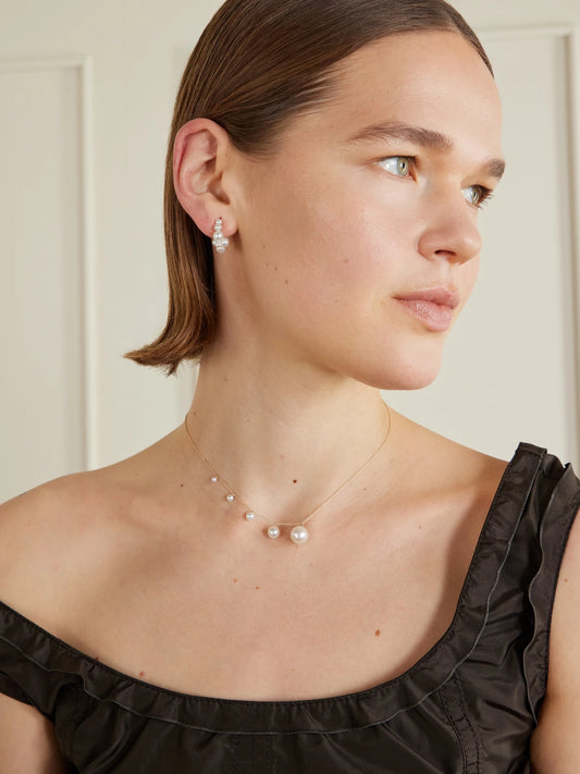 Image of Necklaces. Product name - Lou Esemble 14-karat Recycled Gold Pearl Necklace in Multi colour by brand - Sophie Bille Brahe