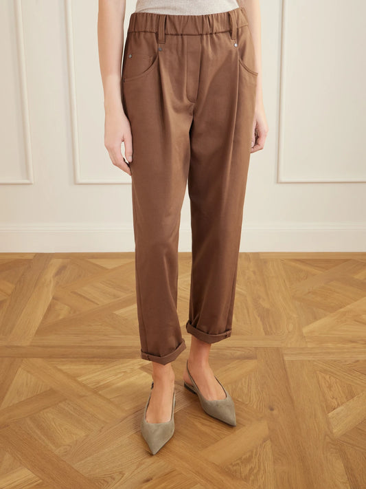 Cotton-blend Twill Straight-leg Pants