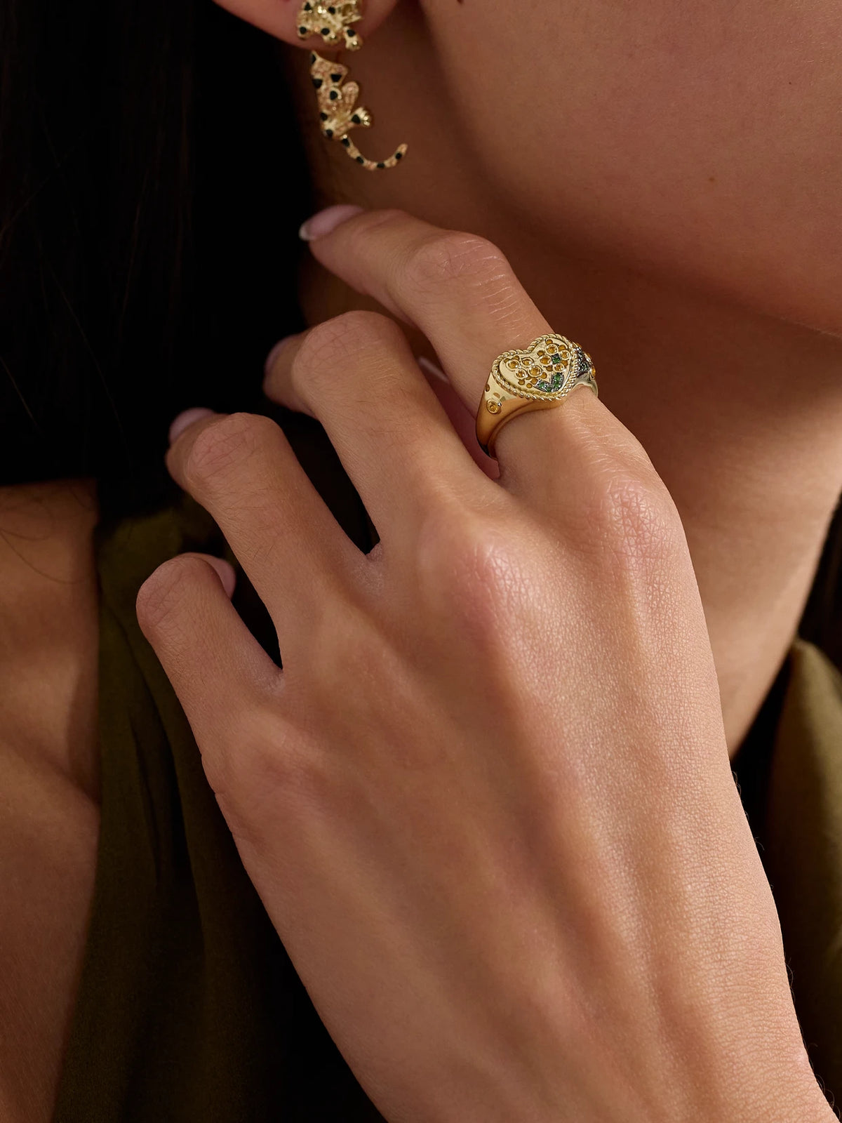 Image of Rings. Product name - 9-karat Yellow And White Gold, Enamel, Citrine And Tsavorite Ring in Multi colour by brand - Yvonne Léon