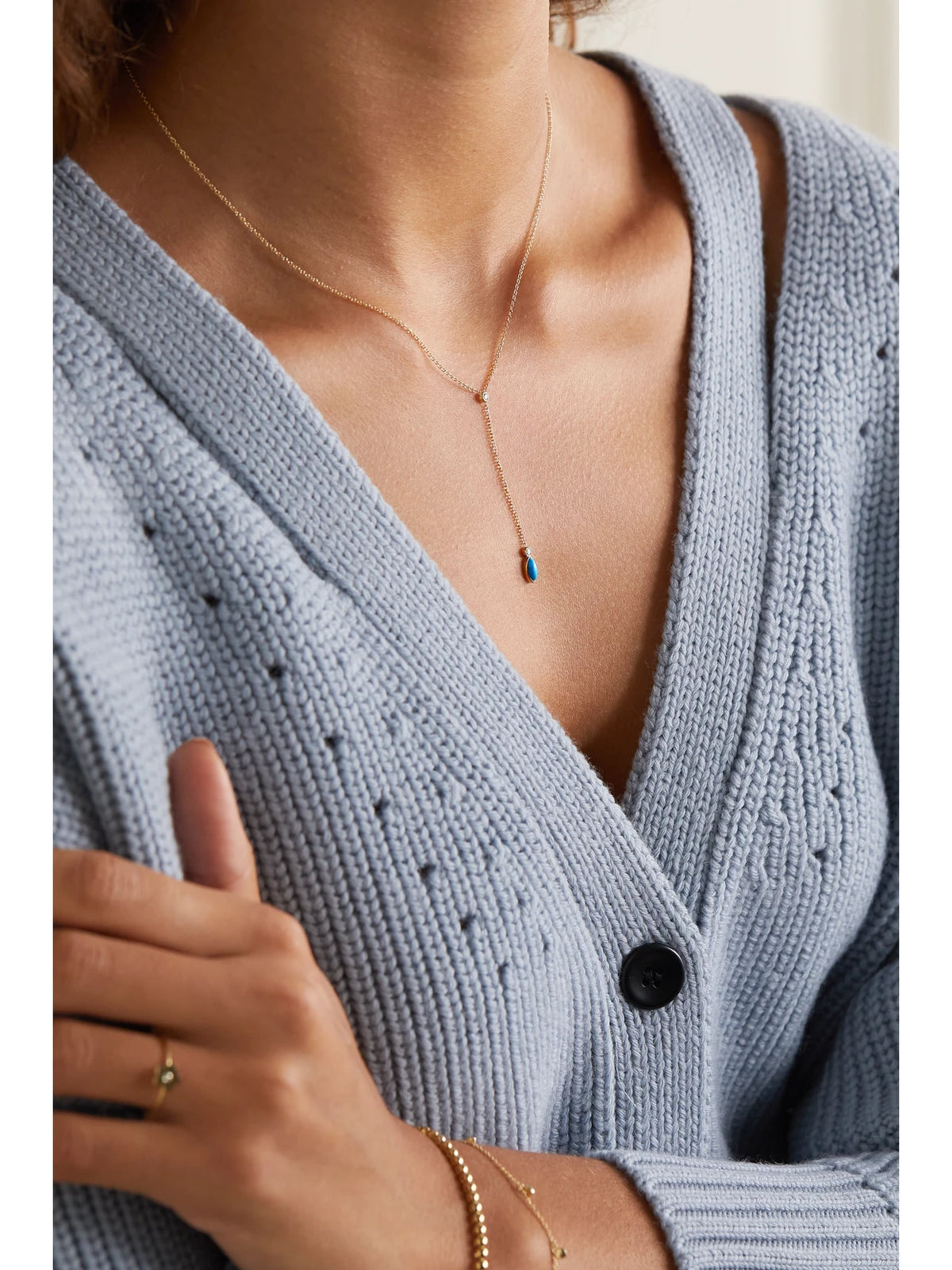 Image of Necklaces. Product name - 18-karat Gold, Turquoise And Diamond Necklace in Multi colour by brand - Jennifer Meyer