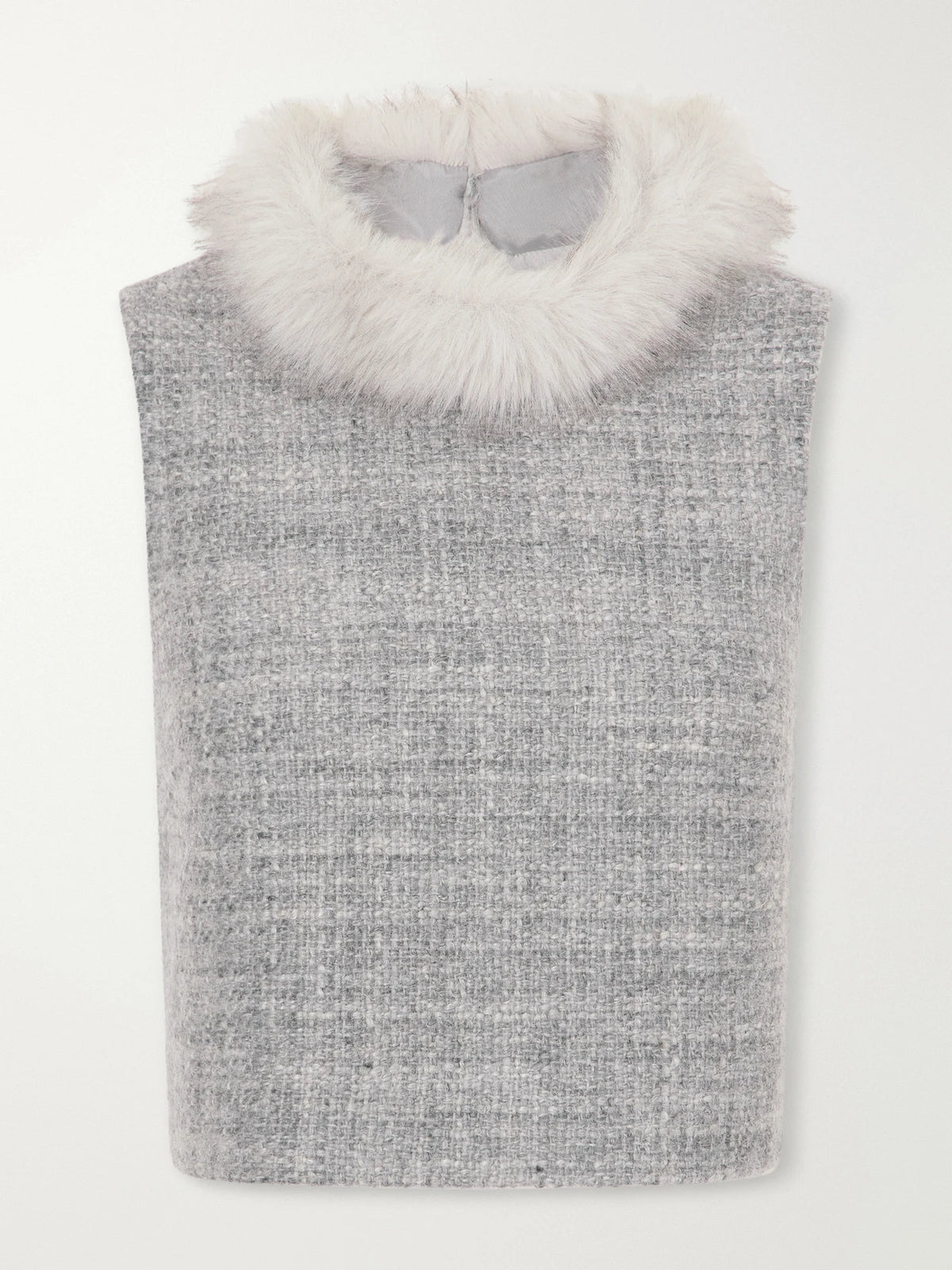 Cara Cara Gina Plush-trimmed Wool-blend Tweed Top