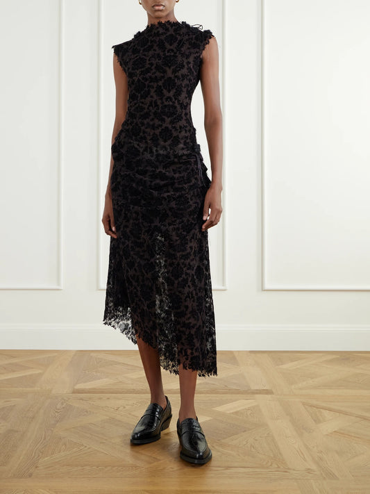 Pauline Dujancourt Najia Asymmetric Lace Midi Dress