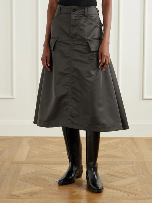 Sacai Cargo Pleated Shell-twill Midi Skirt