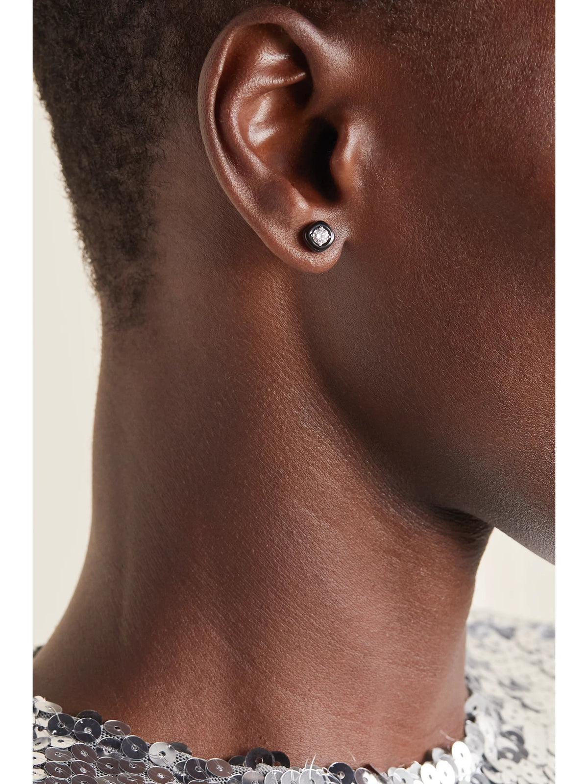 Image of Earrings. Product name - Oui 18-karat White Gold, Diamond And Enamel Earrings in Multi colour by brand - Nikos Koulis