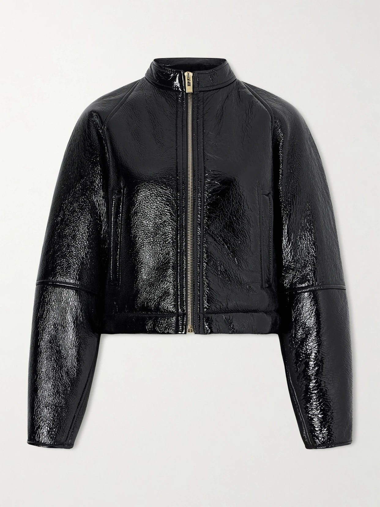 Image of Coats & Jackets. Product name - Cropped Shearling Bomber Jacket in Black colour by brand - Alaïa