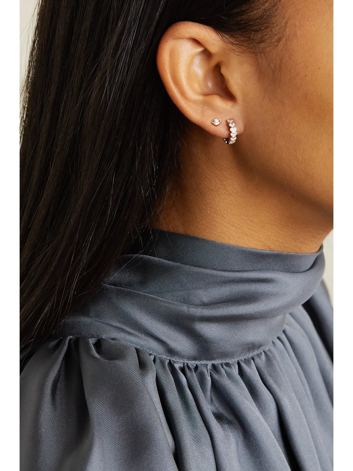 Image of Earrings. Product name - Small Evil Eye 14-karat Gold Diamond Earrings in Multi colour by brand - Sydney Evan
