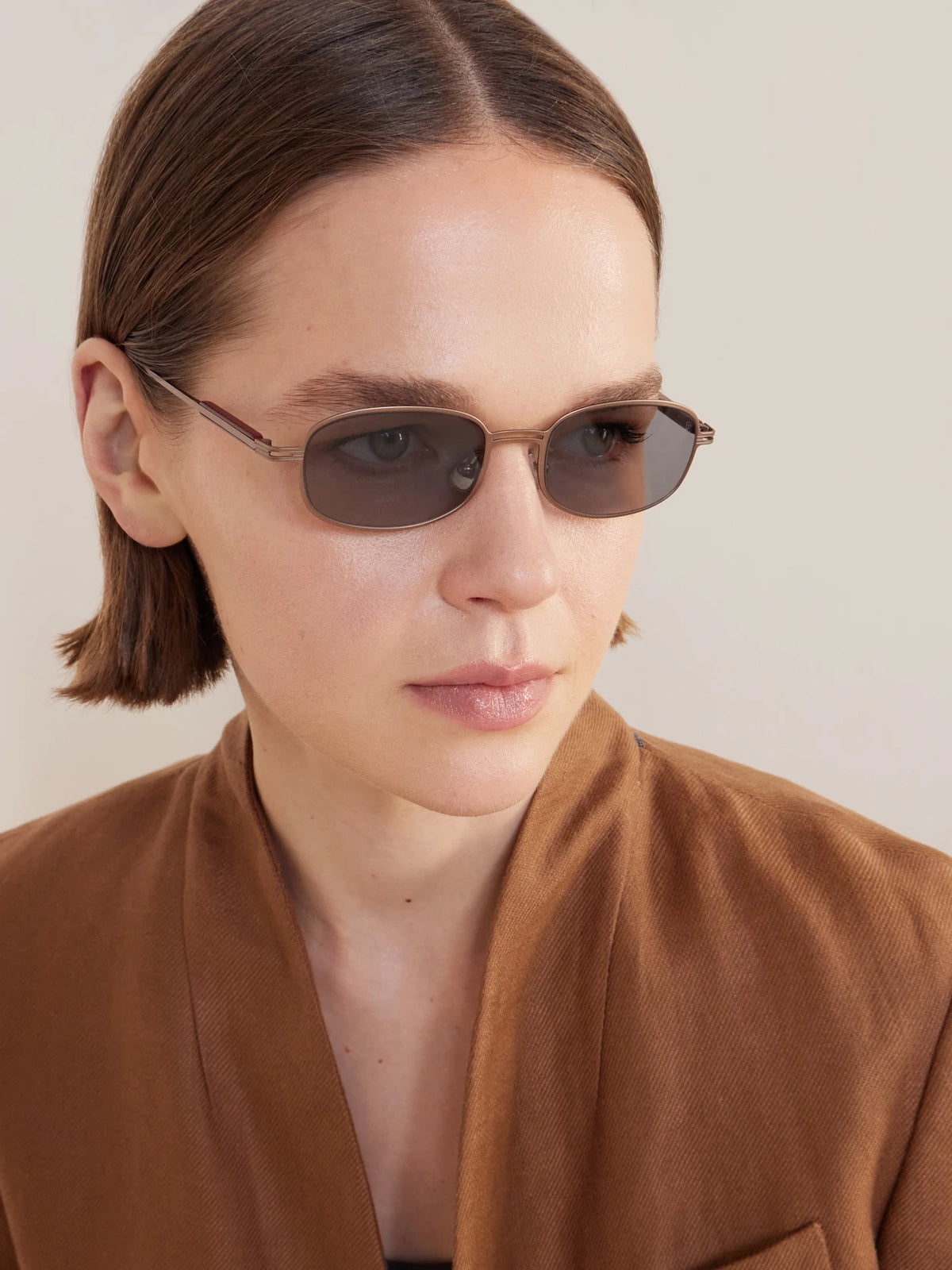 Image of Sunglasses. Product name - Square-frame Titanium Sunglasses in Gold colour by brand - Brunello Cucinelli
