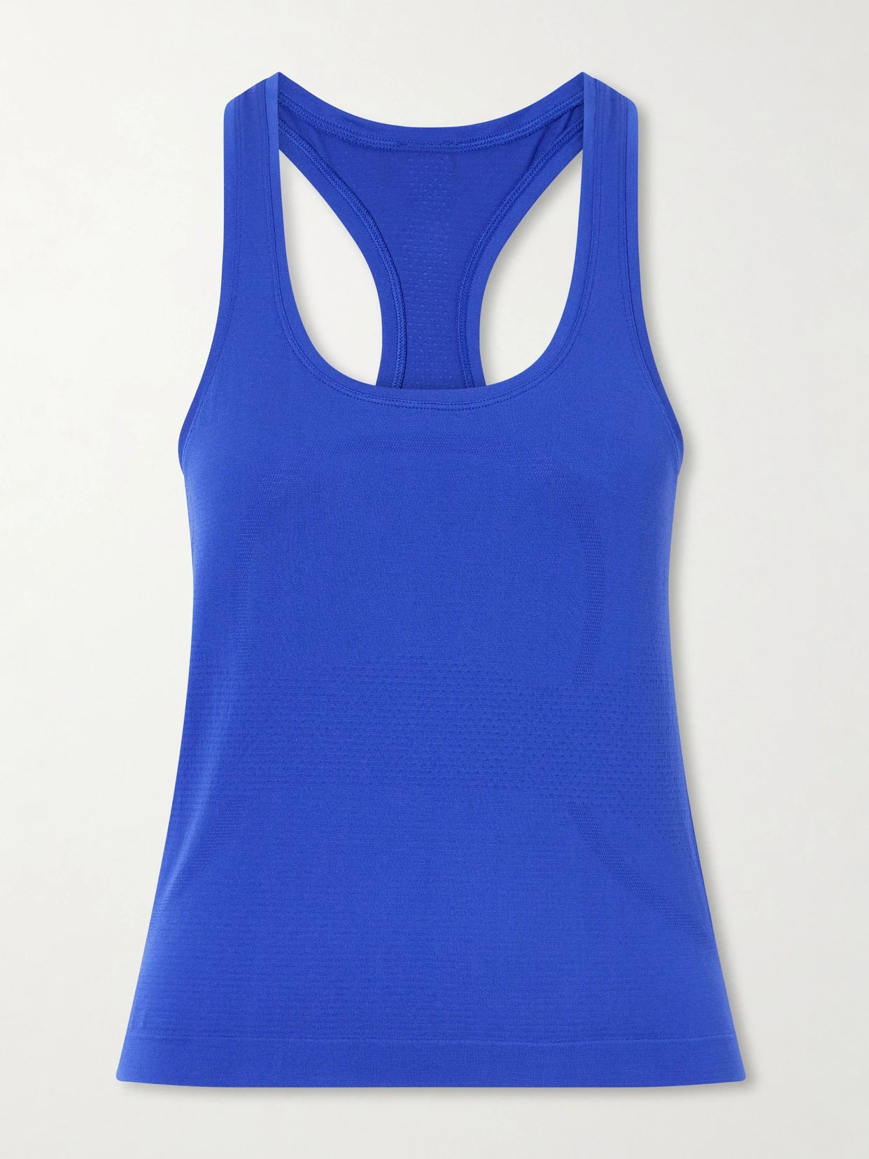 Image of a model wearing Tops. Product name - Swiftly Tech Stretch Tank in Blue colour by brand - lululemon