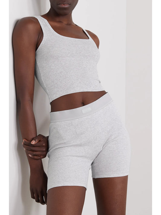 Ribbed Cotton-blend Jersey Tank - Light Heather Grey