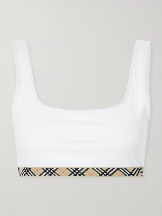 Image of Swimwear. Product name - Samphire Checked Bikini Top in White colour by brand - Burberry