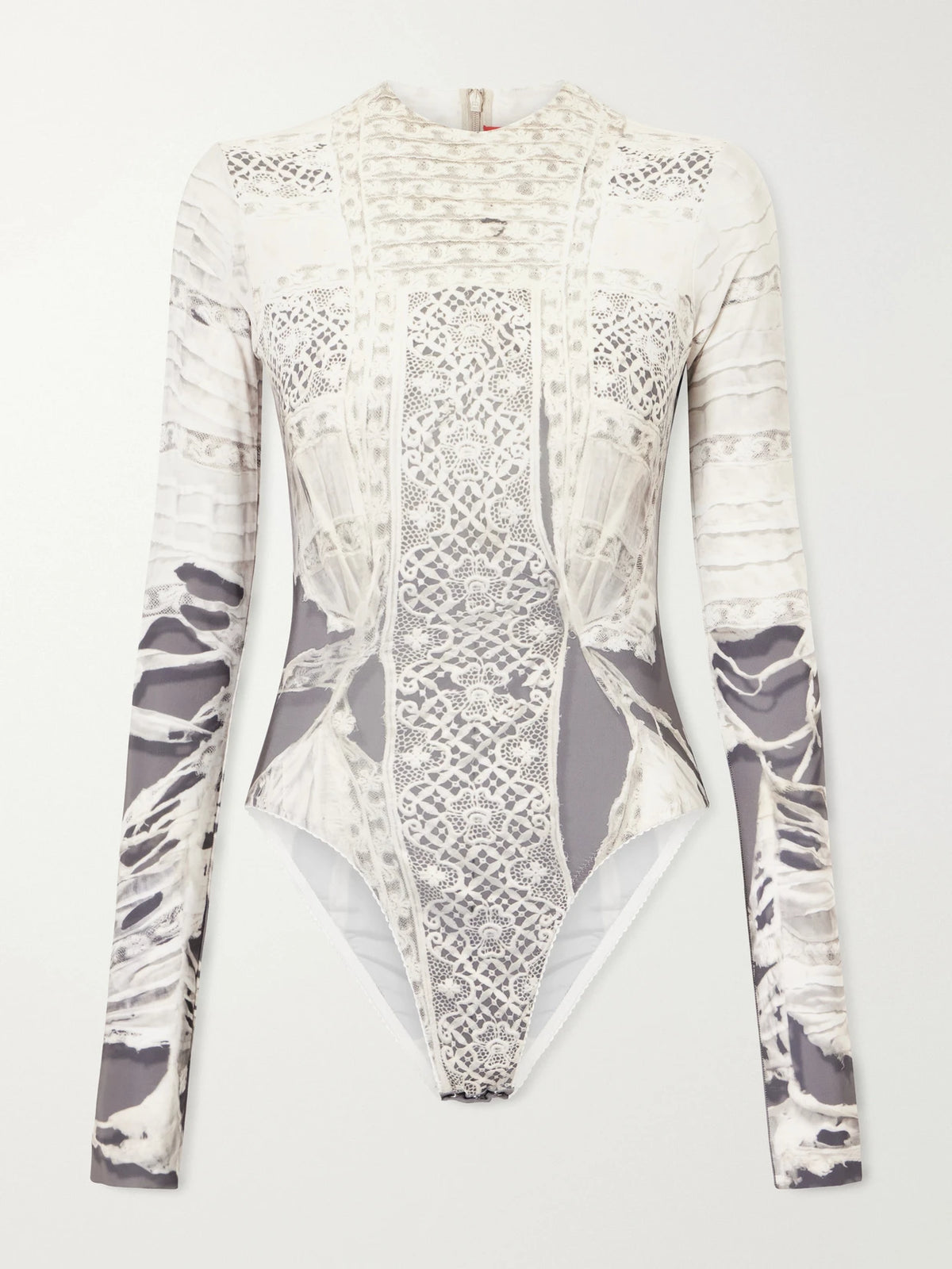 Dilara Findikoglu Past Edges Printed Lace-trimmed Stretch-jersey Bodysuit