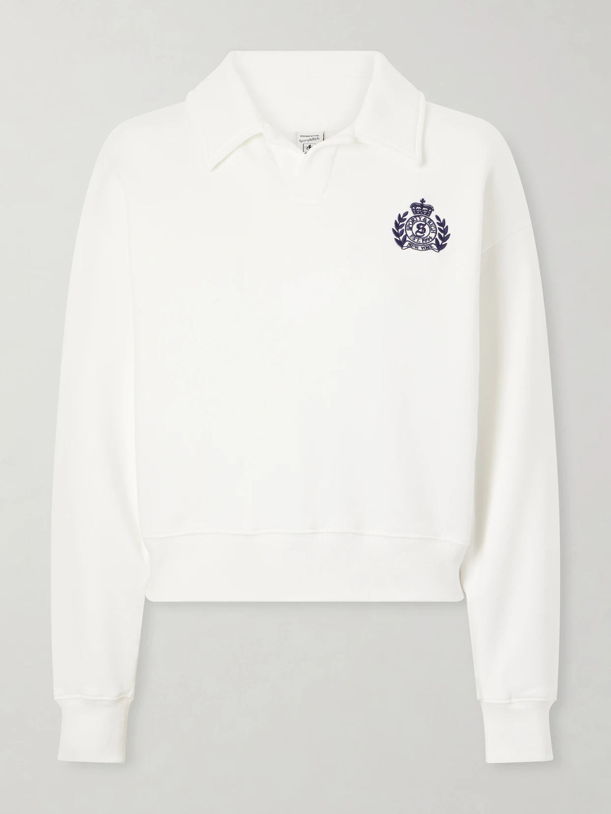 Sporty & Rich Embroidered Ribbed-detail Cotton Sweatshirt
