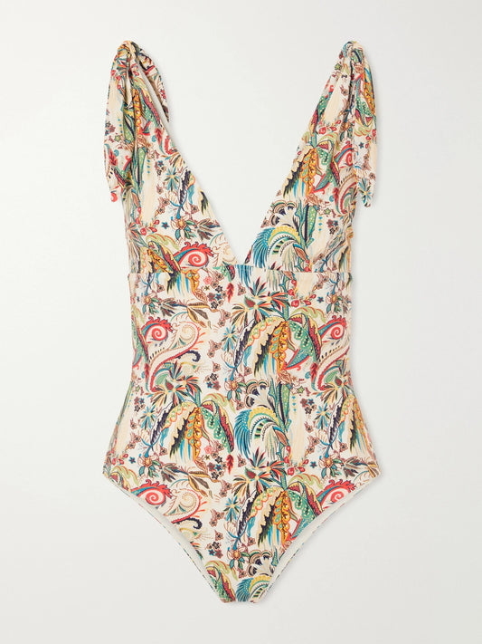 Image of Swimwear. Product name - Printed Swimsuit in White colour by brand - Etro