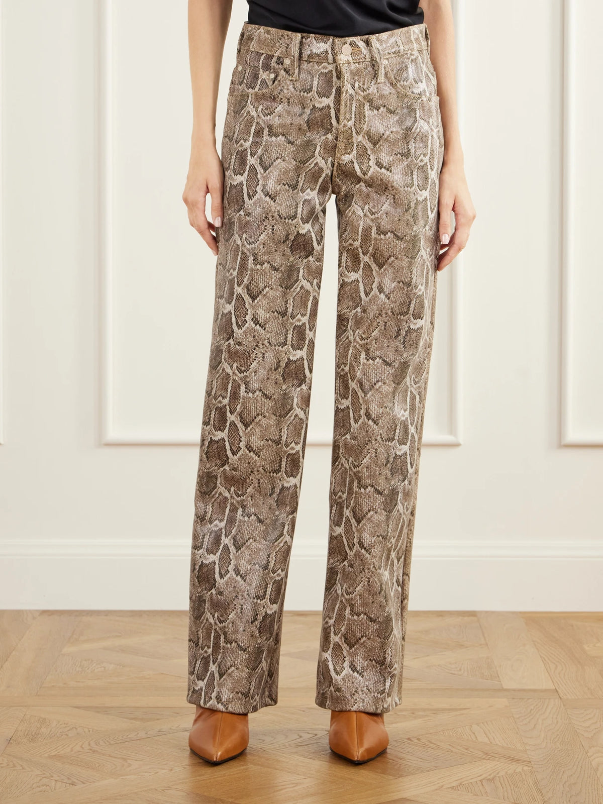 Mother The Maven Sneak Coated Snake-effect Leather-blend Wide-leg Pants