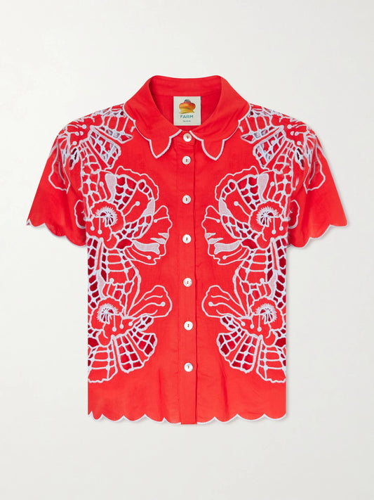 Floral-embroidered Linen-blend Coverup