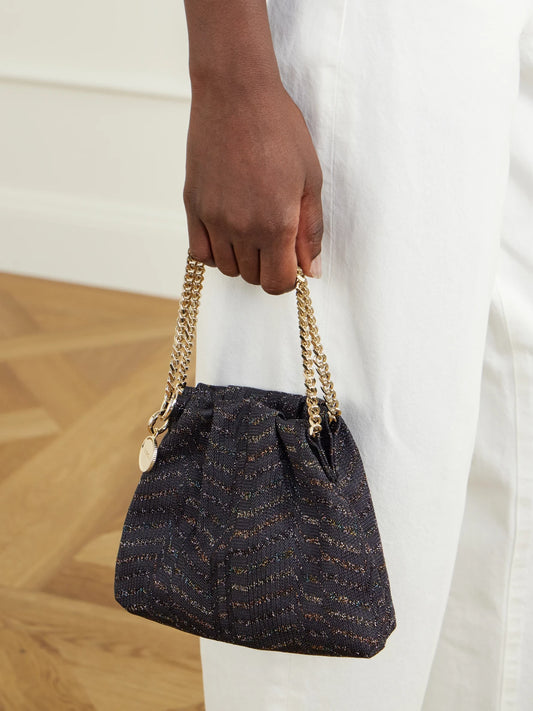 Image of Bags. Product name - Greek Key Striped Metallic Crochet-knit Shoulder Bag in Blue colour by brand - Missoni