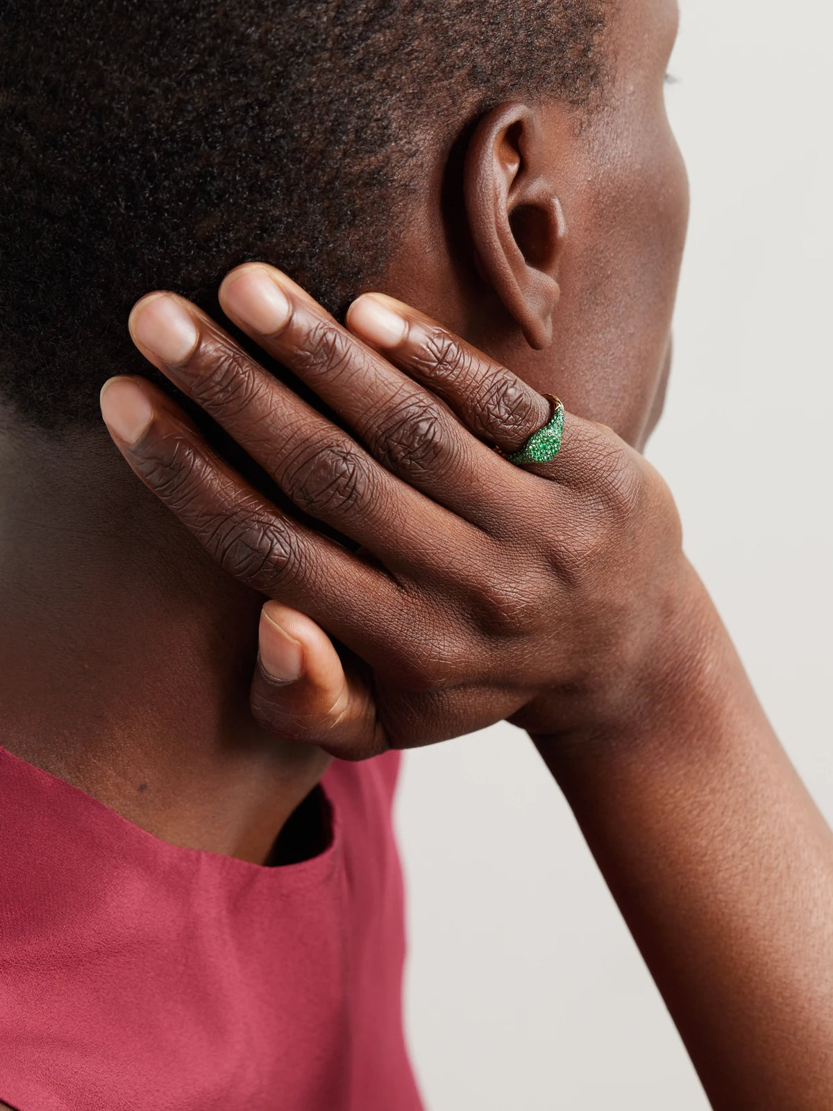 Image of Rings. Product name - 18-karat Gold Emerald Pinky Ring in Multi colour by brand - David Yurman