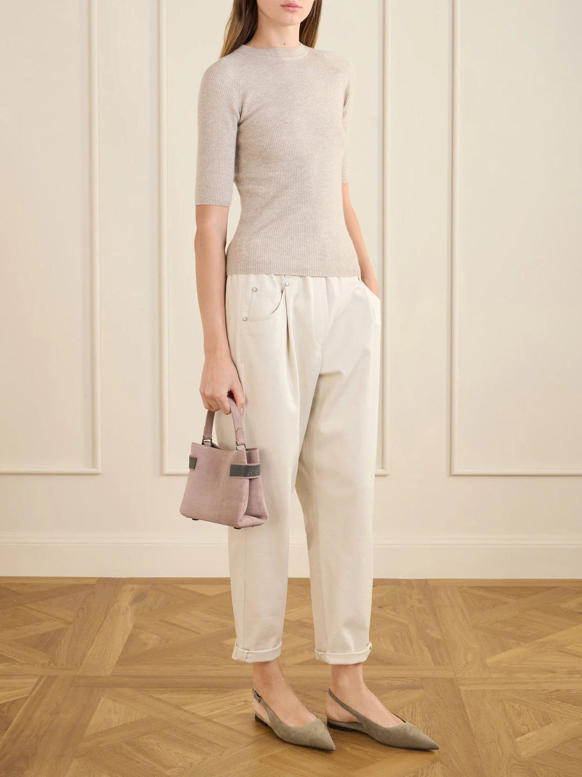 Bead-detailed Suede Shoulder Bag