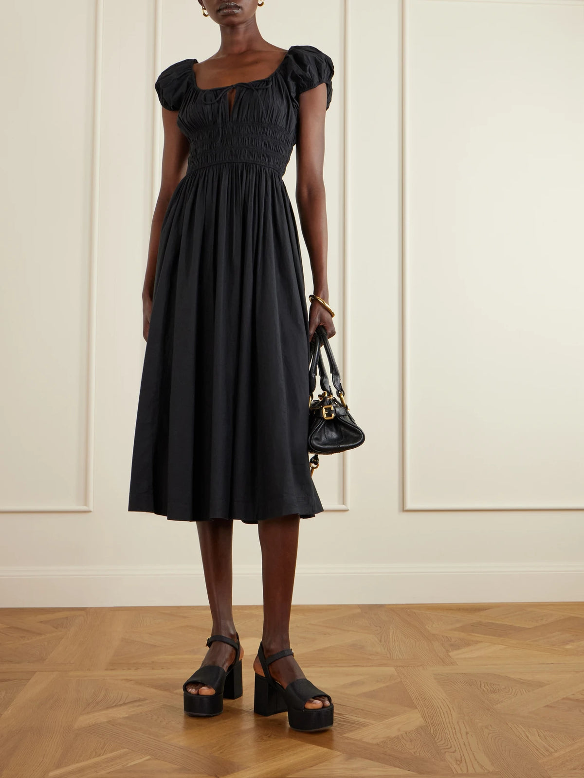 Image of Heels. Product name - Carol 35 Raffia Platform Sandals in Black colour by brand - Gianvito Rossi