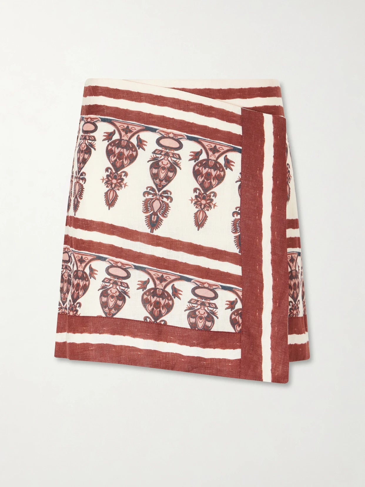 Printed Linen Mini Wrap Skirt