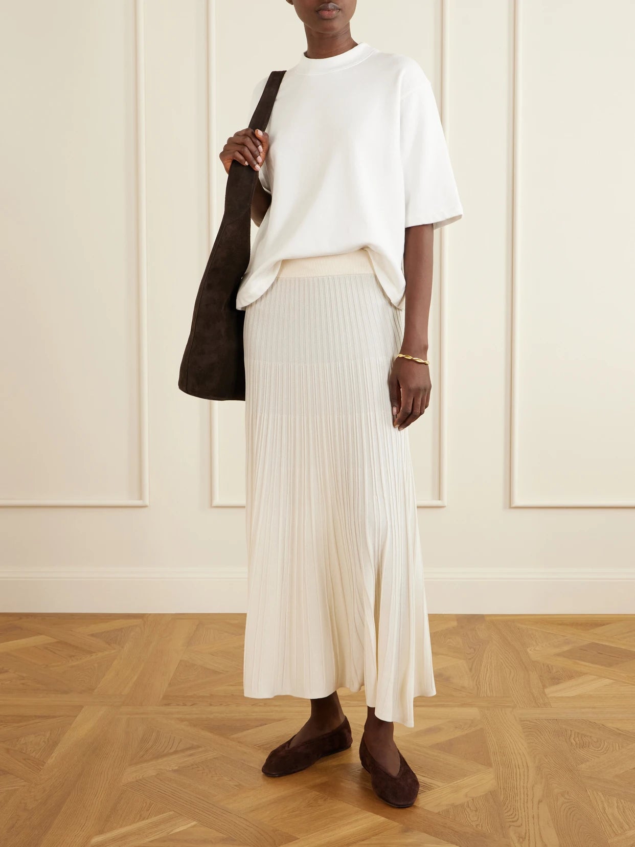 Image of a model wearing Tops. Product name - Mock-neck Cotton-jersey T-shirt in White colour by brand - TWP