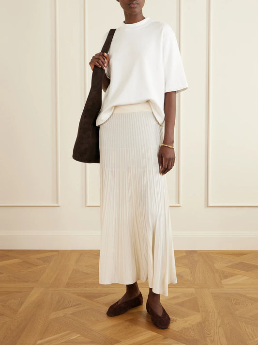 Image of a model wearing Tops. Product name - Mock-neck Cotton-jersey T-shirt in White colour by brand - TWP