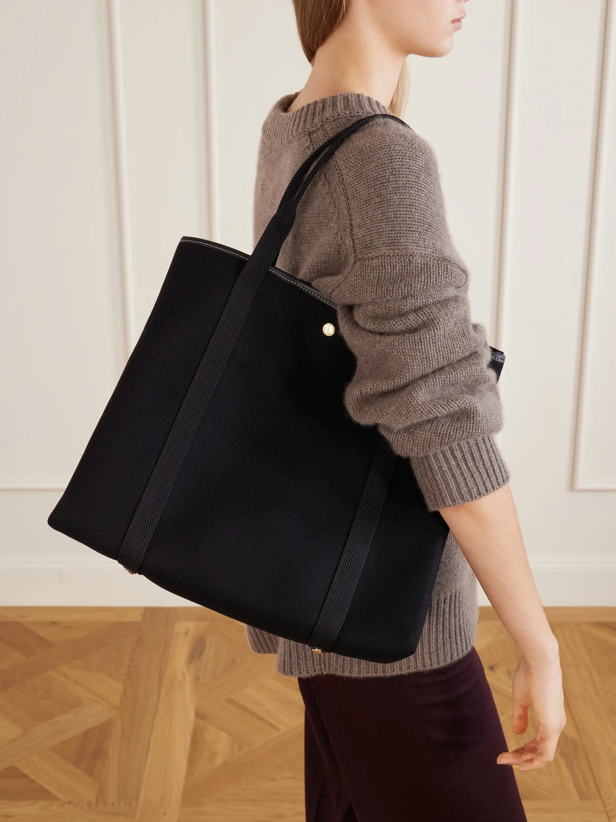 Image of Bags. Product name - Traversée Leather-trimmed Canvastote in Black colour by brand - RUE de VERNEUIL