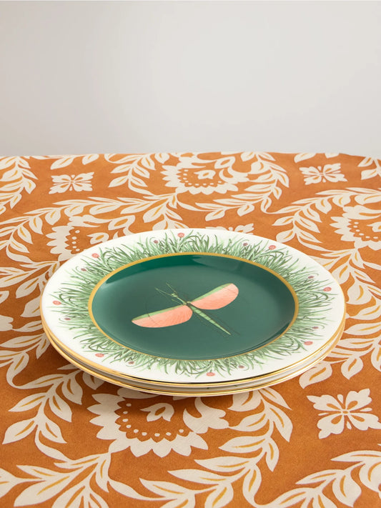 Set Of Two Gold-plated Printed Porcelain Dinner Plates