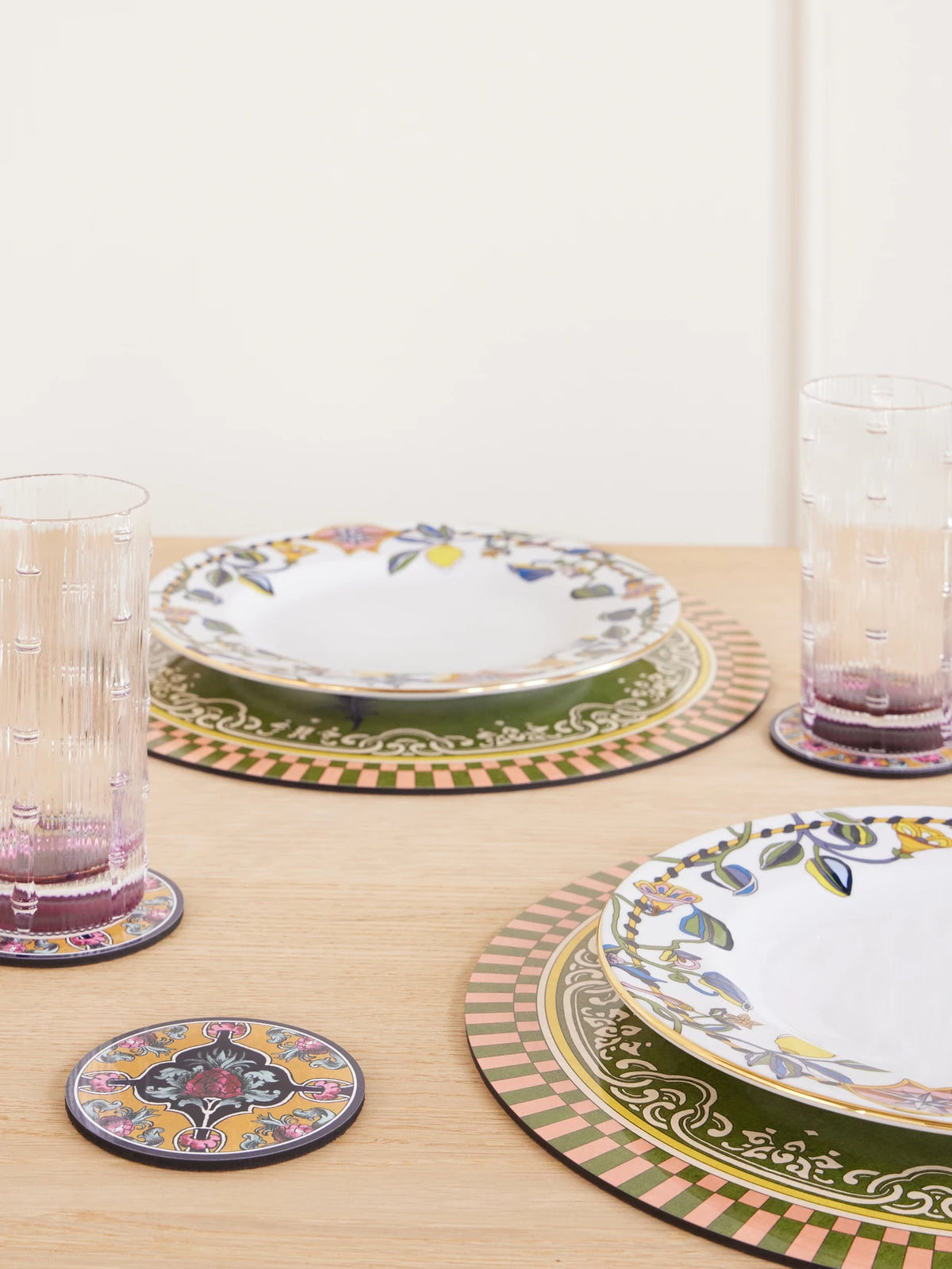 Image of Tableware. Product name - Set Of Four Painted Wood Coasters in Yellow colour by brand - La DoubleJ