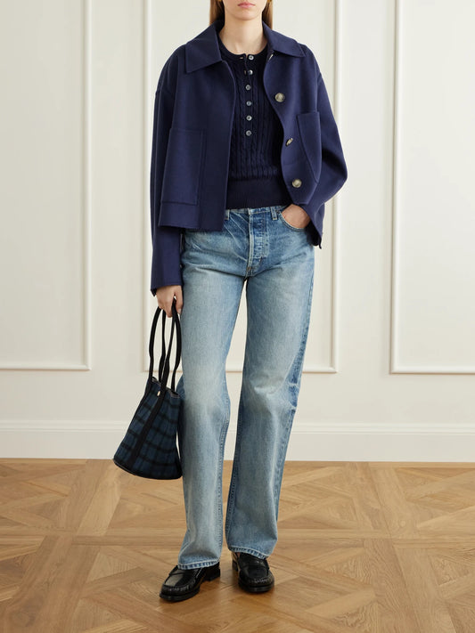 Image of a model wearing Outerwear. Product name - Cable-knit Cotton Henley Sweater in Navy colour by brand - Polo Ralph Lauren