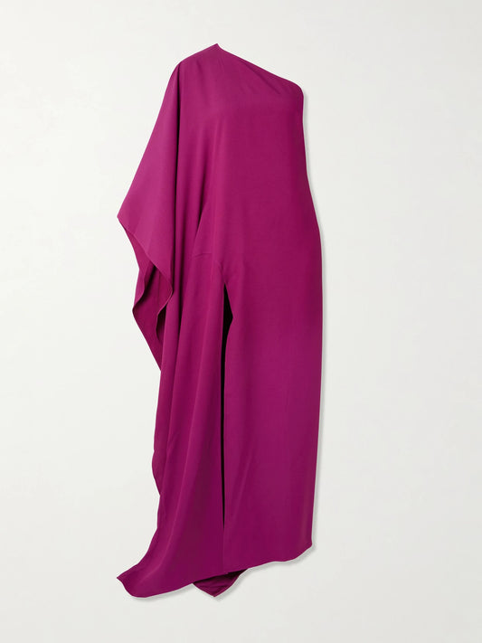 Image of Dresses. Product name - Paloma Scarf-detailed One-shoulder Satin-crepe Maxi Dress in Purple colour by brand - Taller Marmo